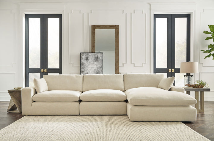 Elyza - 4 Pc. - Right Arm Facing Corner Chaise 3 Pc Sectional, Ottoman - Linen