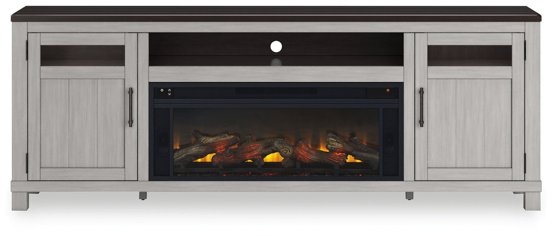 Darborn - 88" TV Stand With Electric Infrared Fireplace Insert - Gray / Brown