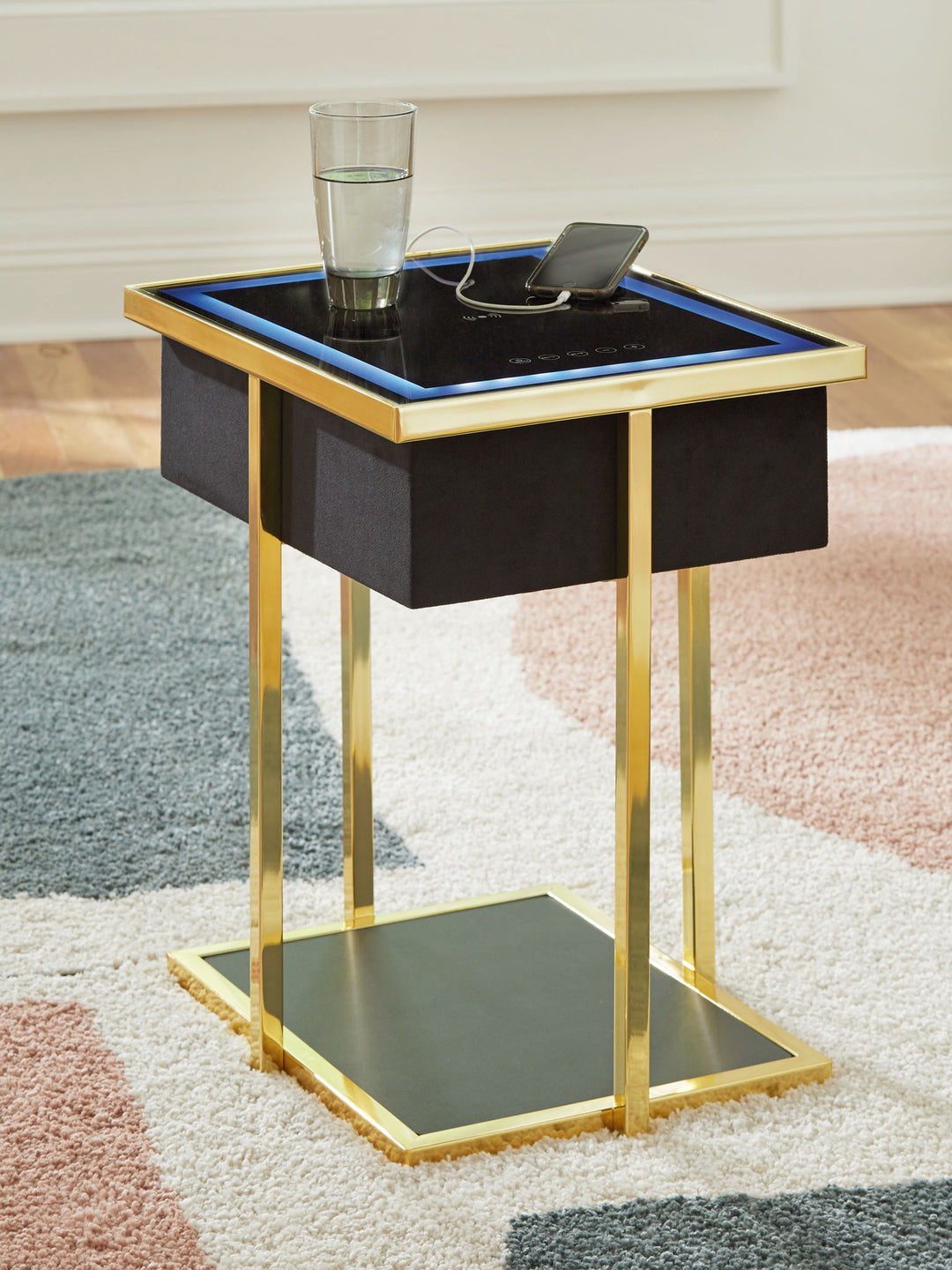 Rexwell - Accent Table With Speaker - Black / Gold Finish
