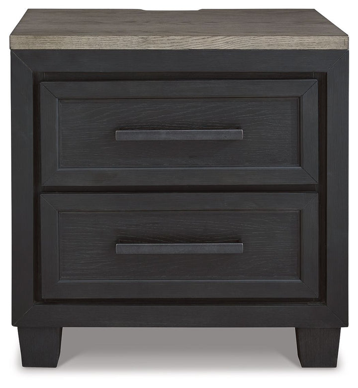 Foyland - Two Drawer Night Stand - Black / Brown