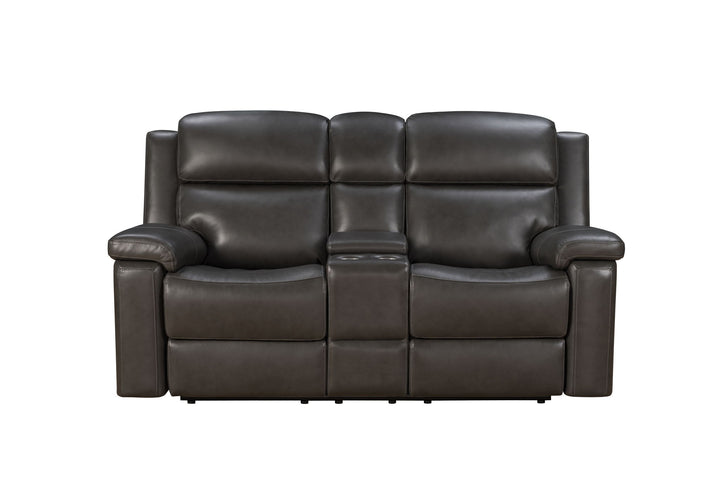 Leon - Power Console Loveseat Recliner With Power Headrest, Power Lumbar, Heat And Massage - Smokey Gray