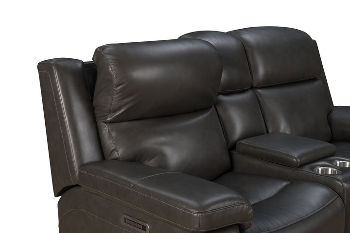Leon - Power Console Loveseat Recliner With Power Headrest, Power Lumbar, Heat And Massage - Smokey Gray