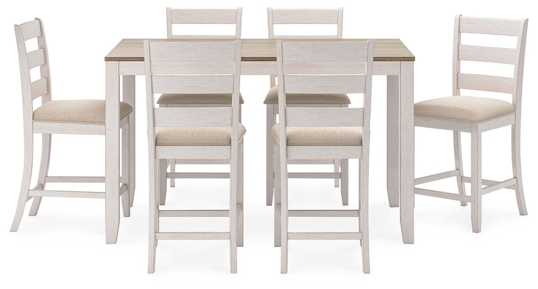 Skempton - Counter Height Dining Table and Bar Stools (Set of 7) - White / Light Brown