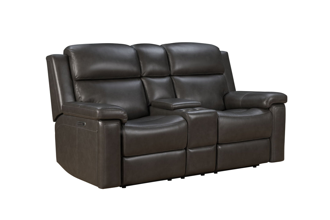 Leon - Power Console Loveseat Recliner With Power Headrest, Power Lumbar, Heat And Massage - Smokey Gray