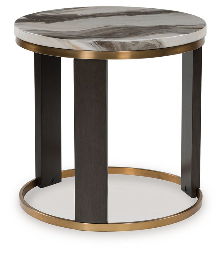 Jazmore - Round End Table - Brown / Brass Finish
