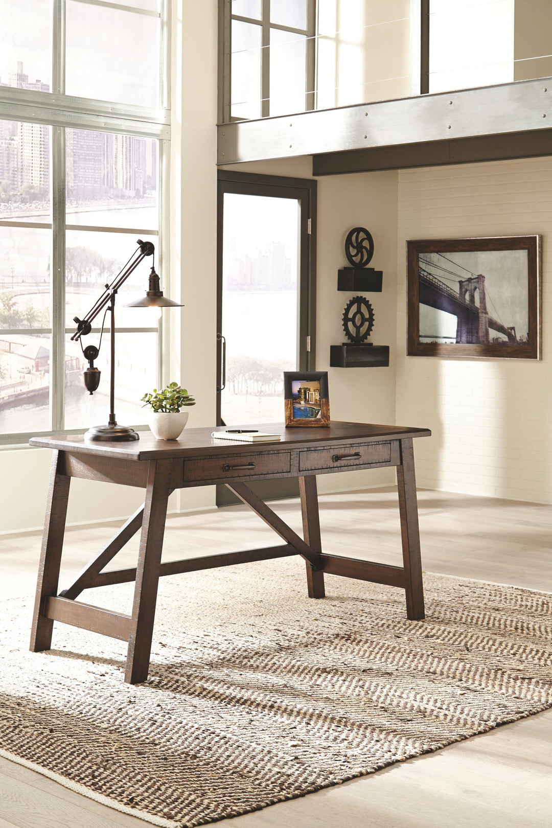 Baldridge - Home Office Large Leg Desk - Rustic Brown