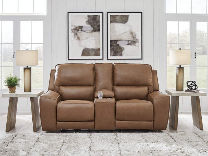 DeepWakes - Power Reclining Loveseat / Console / Adjustable Headrest - Caramel