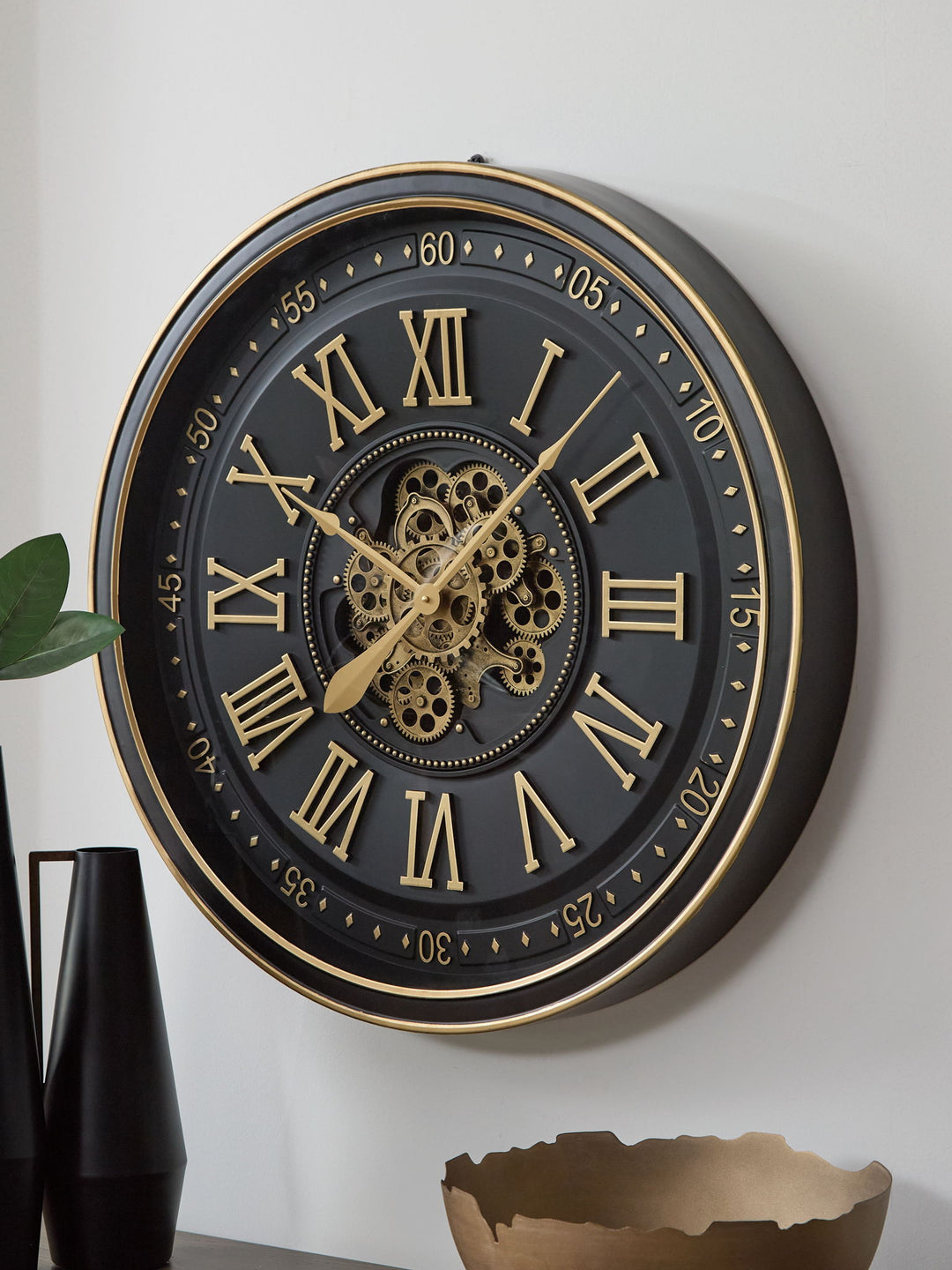Dairton - Wall Clock - Black / Gold Finish