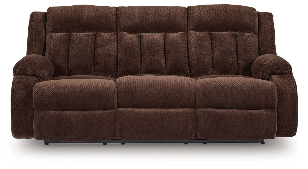 Free Wake - Reclining Power Sofa With Drop Down Table - Chocolate