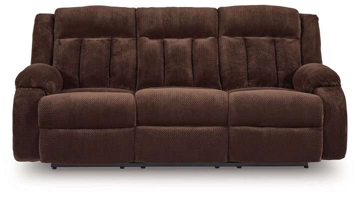 Free Wake - Reclining Power Sofa With Drop Down Table - Chocolate