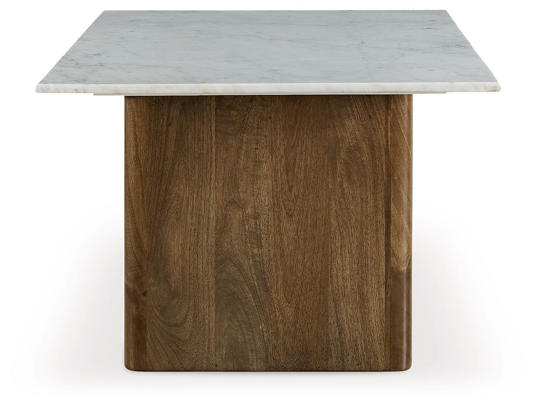 Isanti - Rectangular Cocktail Table - Light Brown / White