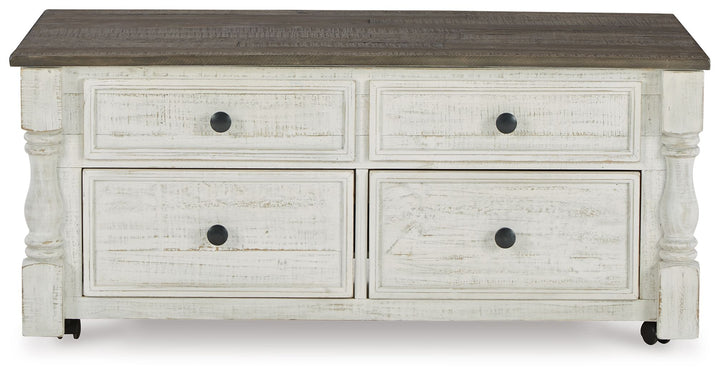 Havalance - Lift Top Cocktail Table with Storage Drawers - White / Gray
