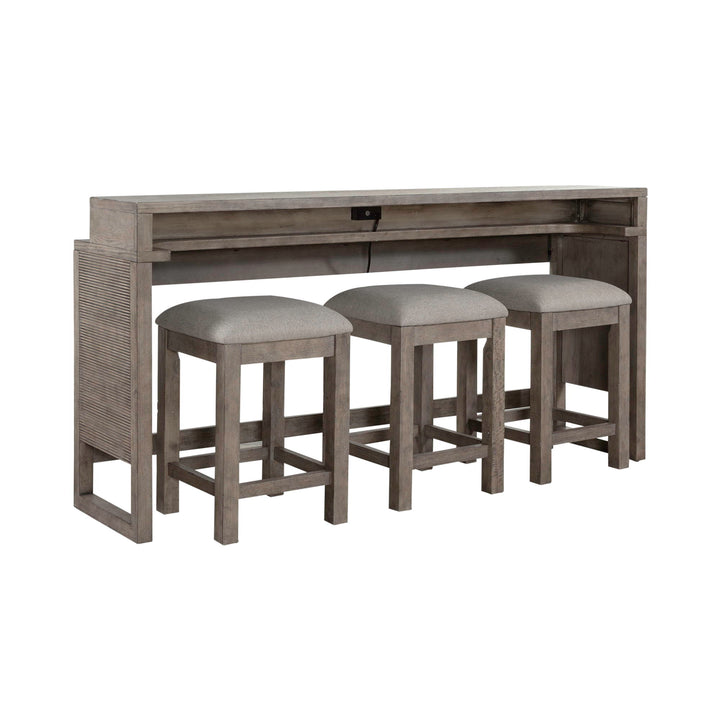 Bartlett Field - 4 Piece Living Room Set (Console Bar Table & 3 Console Stools) - Gray