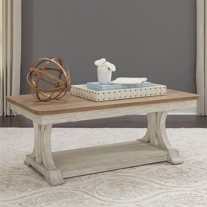 Liberty Farmhouse Reimagined Rectangular Cocktail Table in Antique White