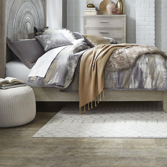 Liberty Furniture Belmar Queen Panel Bed in Washed Taupe and Silver Champagne