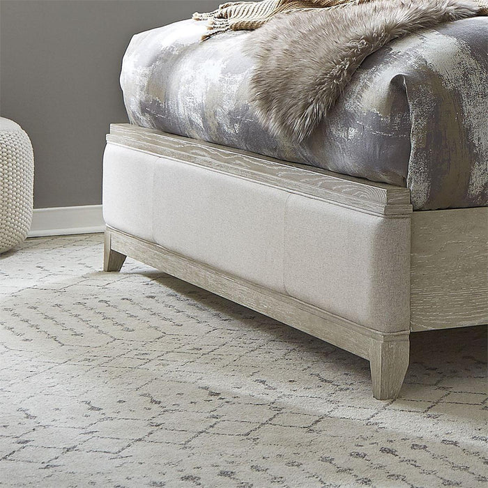 Liberty Furniture Belmar King Upholstered Sleigh Bed in Washed Taupe and Silver Champagne