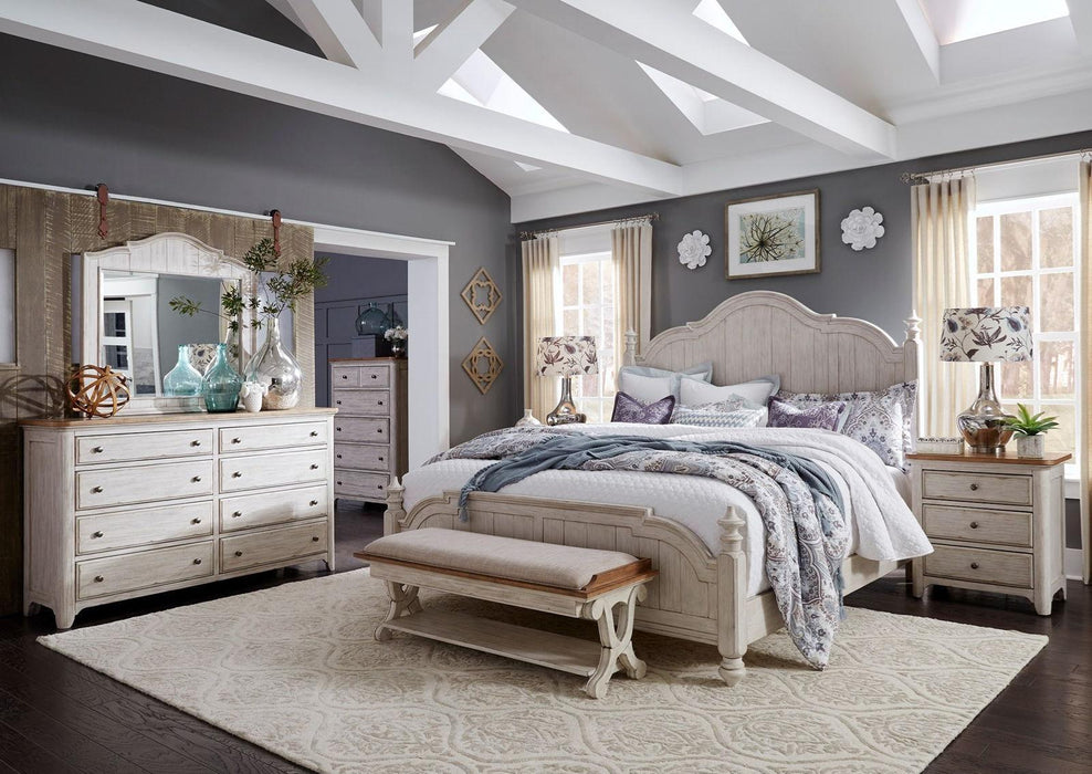 Liberty Furniture Farmhouse Reimagined King Poster Bed in Antique White