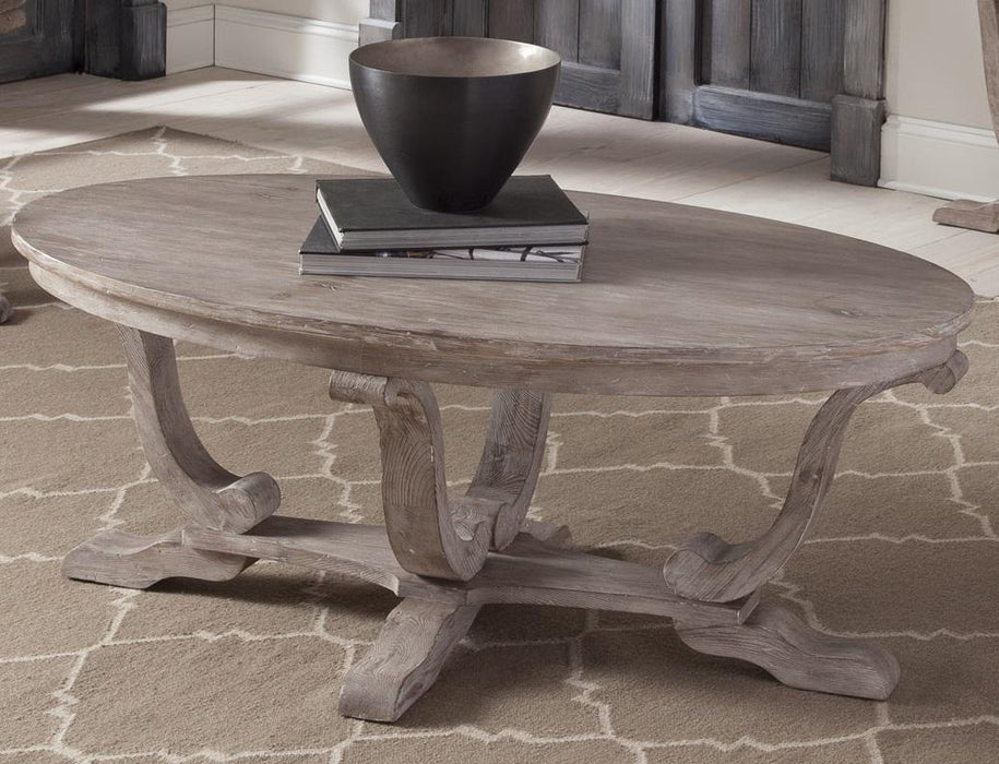 Liberty Furniture Greystone Mill Oval Cocktail Table in Stone White