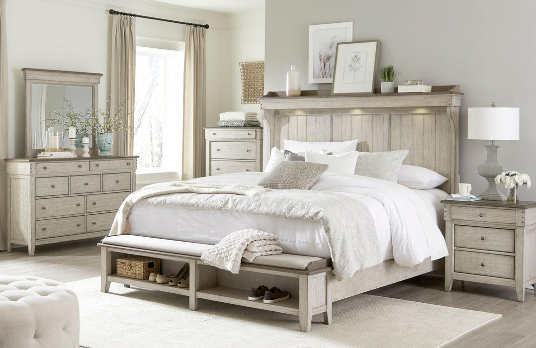 Liberty Furniture Ivy Hollow Queen Mantle Storage Bed in Weathered Linen