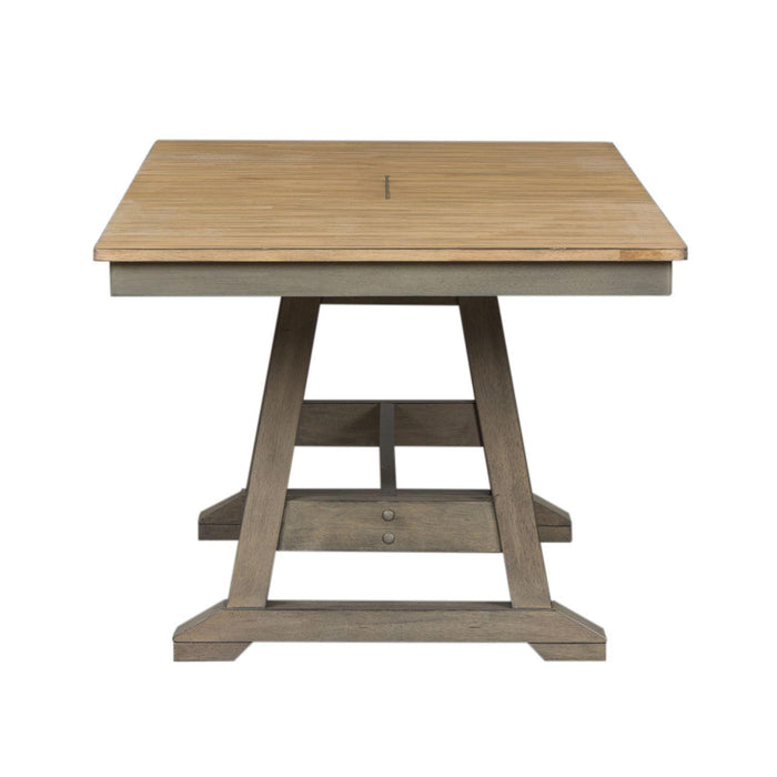 Liberty Furniture Lindsey Farm Trestle Dining Table in Gray and Sandstone