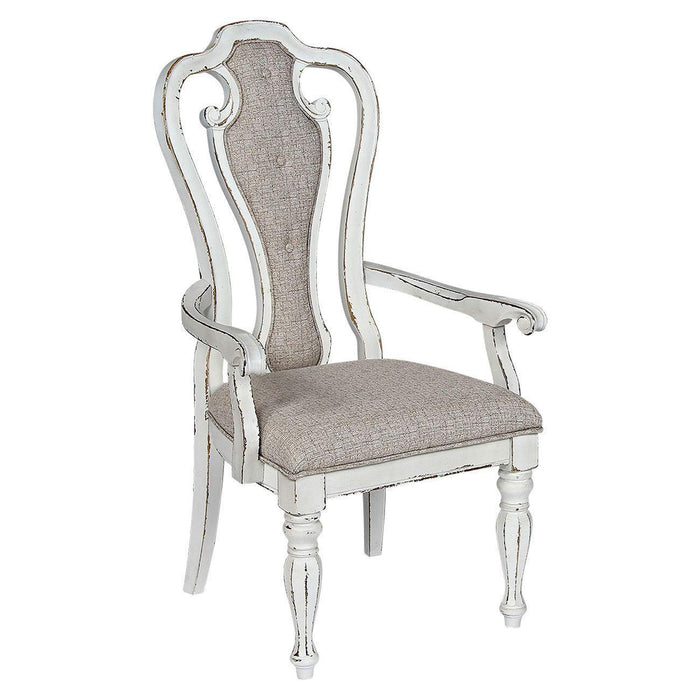Liberty Furniture Magnolia Manor Upholstered Splat Back Arm Chair in Antique White (Set of 2)