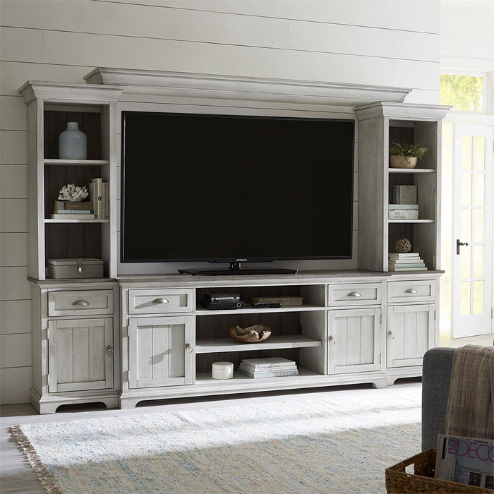 Liberty Furniture Ocean Isle 72 Inch Entertainment TV Stand in Antique White with Weathered Pine