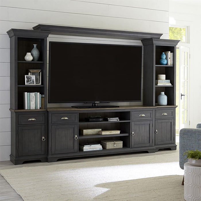 Liberty Furniture Ocean Isle 72 Inch Entertainment TV Stand in Slate with Weathered Pine