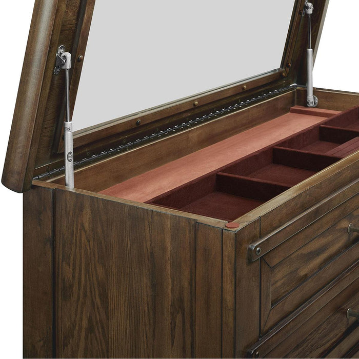 New Classic Furniture Fairfax 5 Drawer Lift Top Chest in Medium Oak