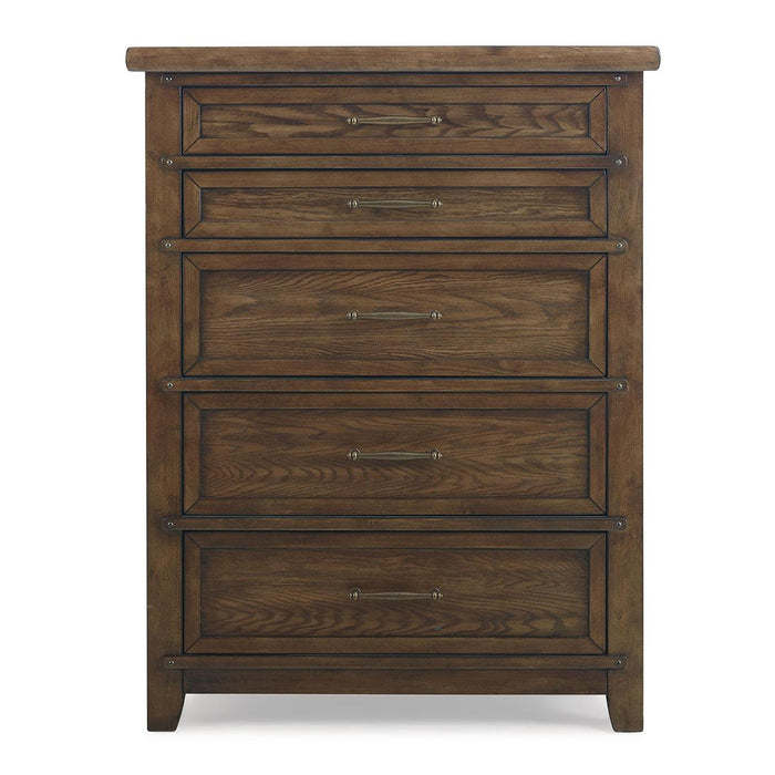 New Classic Furniture Fairfax 5 Drawer Lift Top Chest in Medium Oak
