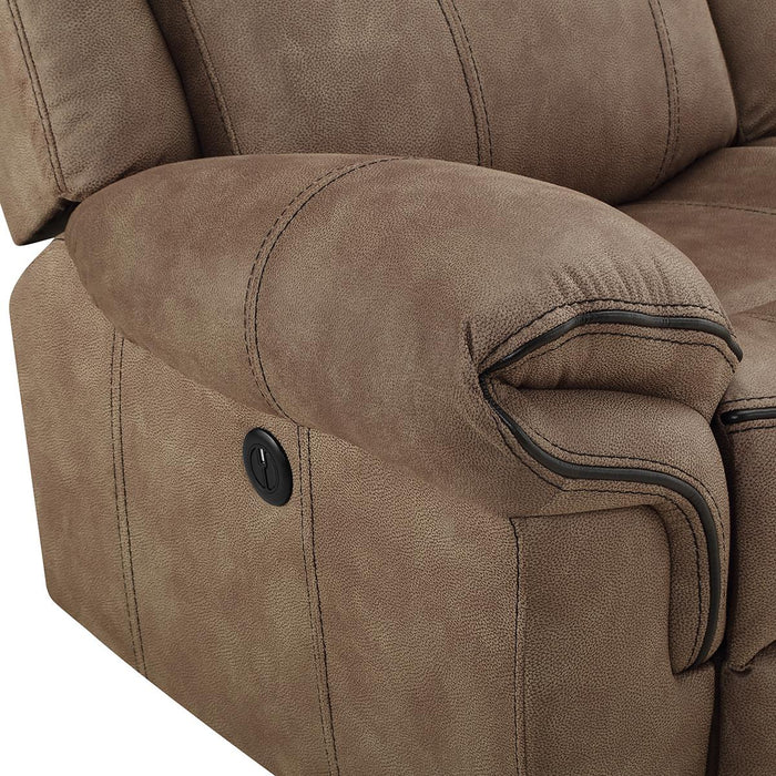 New Classic Furniture Harley Glider Console Loveseat with Dual Recliners in Light Brown