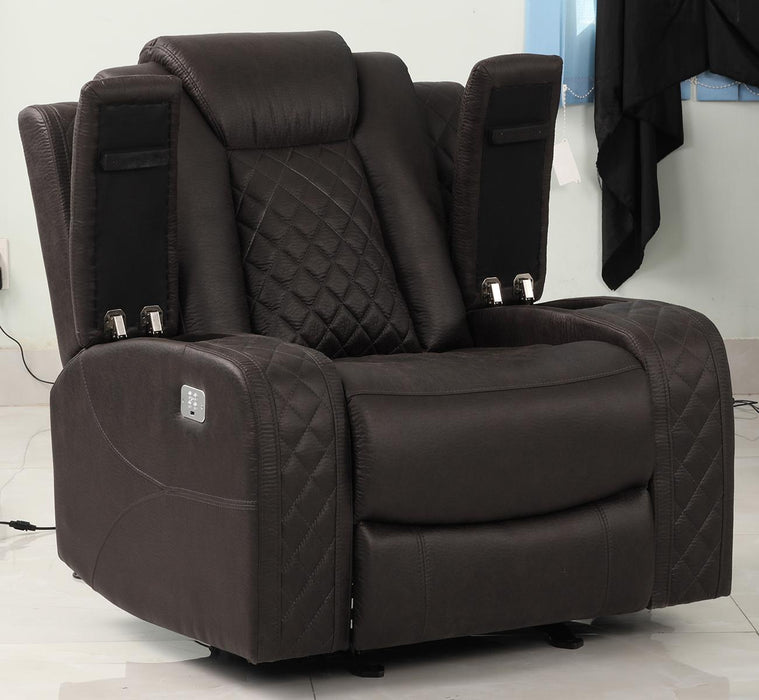 New Classic Furniture Joshua Glider Recliner with Power Headrest and Footrest in Dark Brown