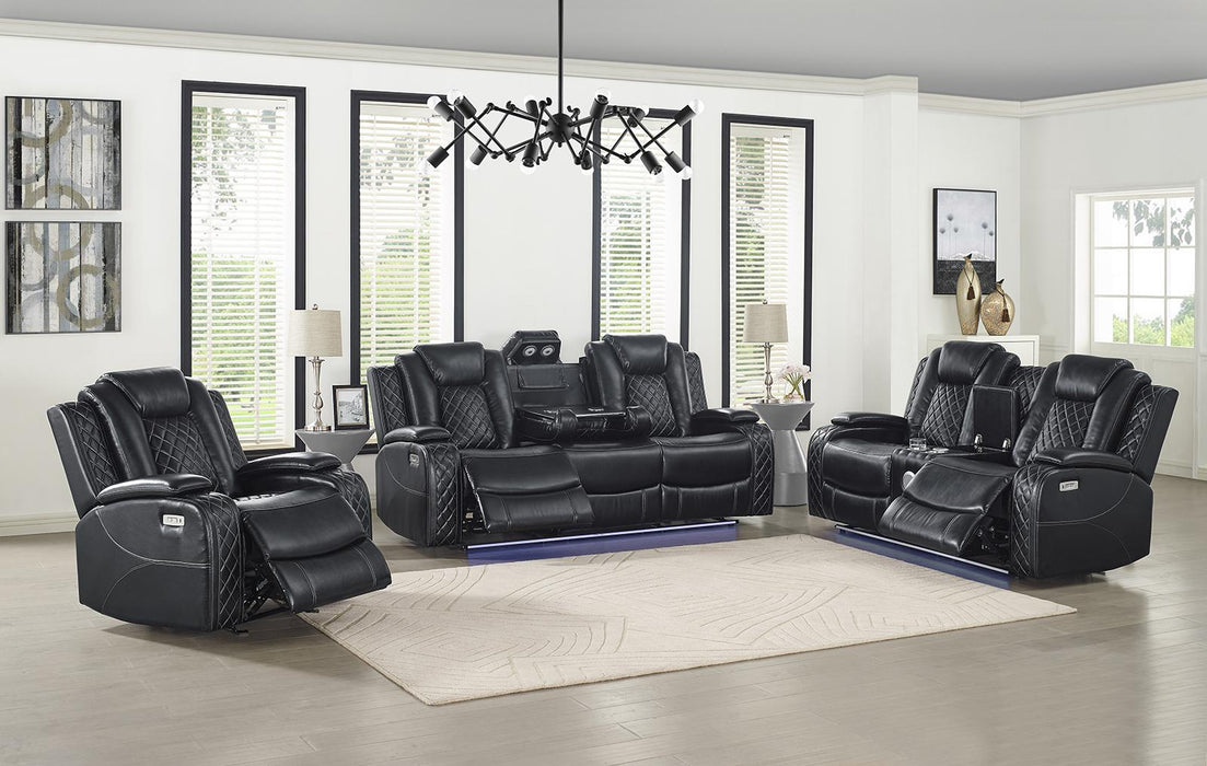 New Classic Furniture Orion Console Loveseat with Power Headrest and Footrest in Black