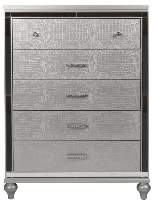 New Classic Furniture Valentino 5 Drawer Chest in Silver
