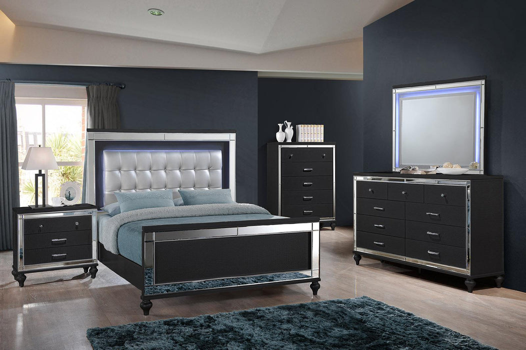 New Classic Furniture Valentino California King Lighted Panel Bed in Black