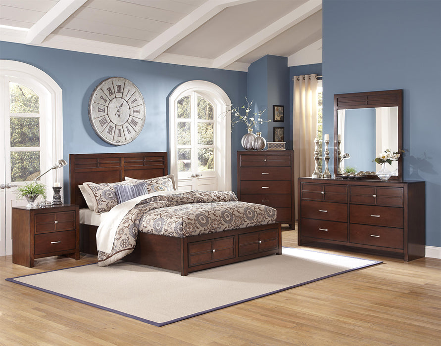 New Classic Kensington Queen Low Profile Bed with Storage Footboard in Burnished Cherry