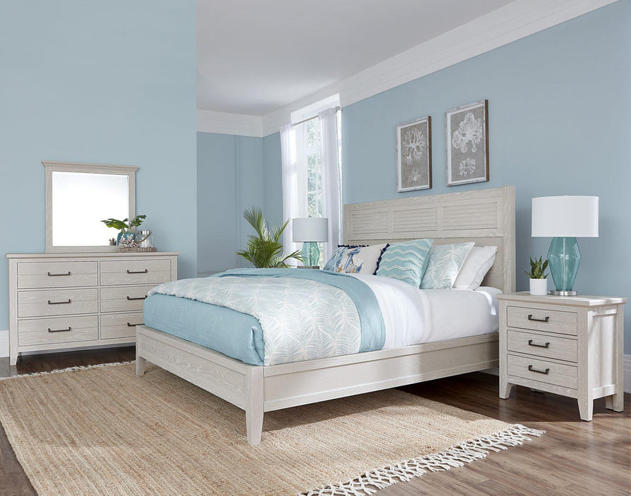 Vaughan-Bassett Passageways Oyster Grey Queen Louvered Bed with Low Profile Footboard in Grey