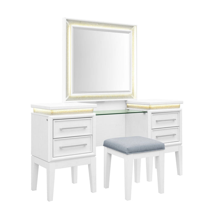 Reflections - 3 Piece Vanity Set - Pearl White & Rhinestone