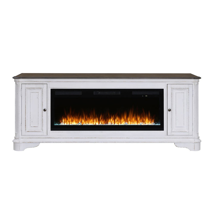 Fireplace TV Consoles - 244 82" Console With Fire FTS - White