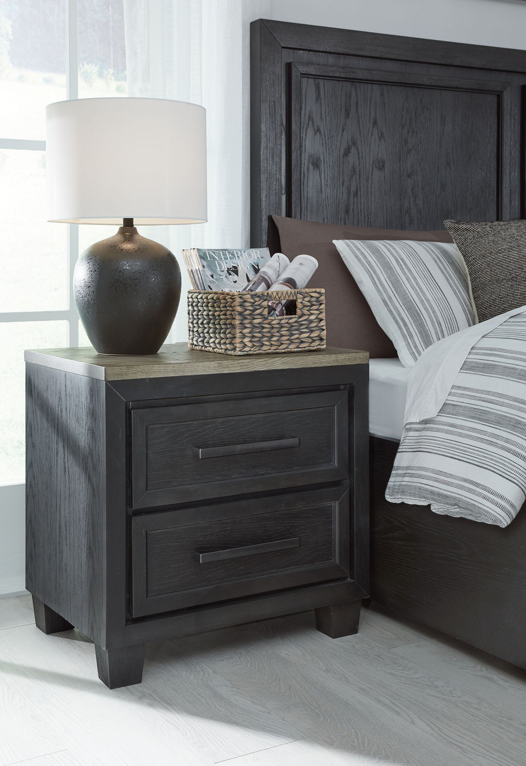 Foyland - Two Drawer Night Stand - Black / Brown