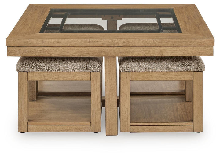 Wittenmyer - Cocktail Table With 4 Stools (Set of 5) - Natural / Black