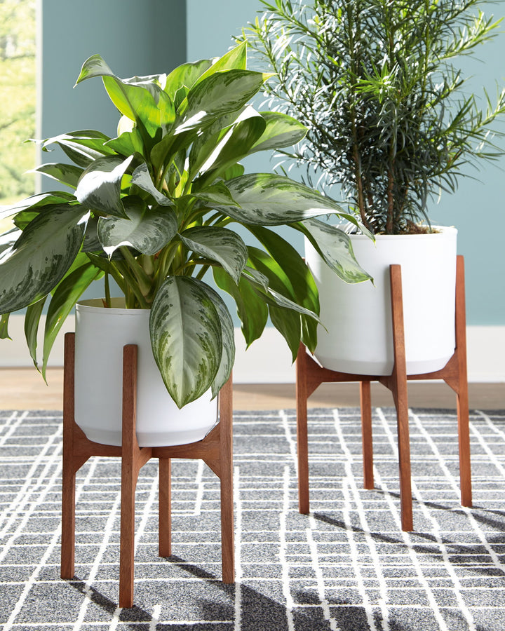 Dorcey - Planter Set (Set of 2) - White / Brown
