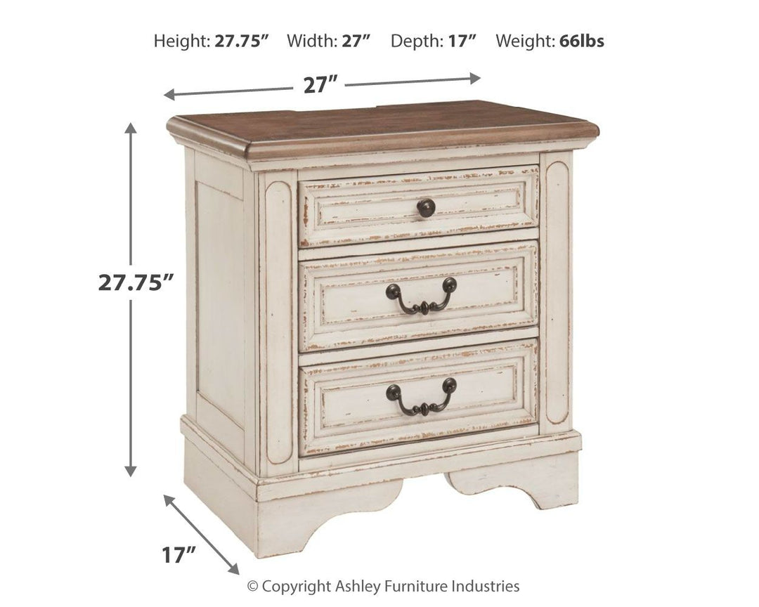 Realyn - Three Drawer Night Stand - White / Brown / Beige