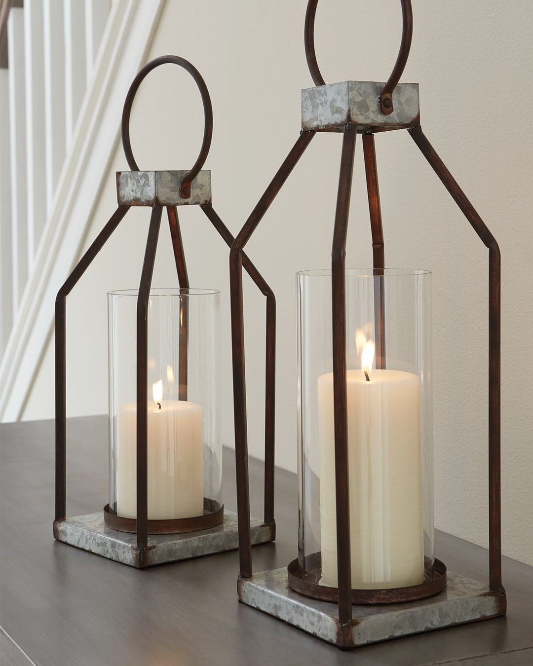 Diedrick - Lantern Set (Set of 2) - Gray / Black