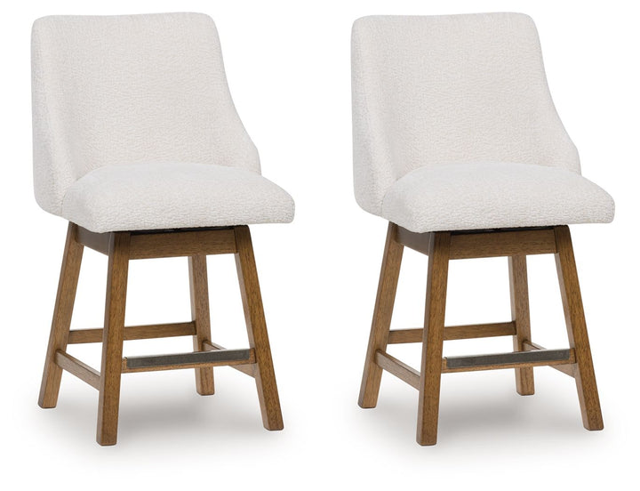 Cabalynn - Upholstered Swivel Barstool (Set of 2) - Oatmeal / Light Brown