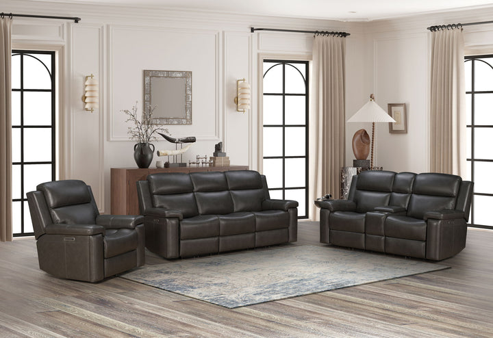 Leon - Power Console Loveseat Recliner With Power Headrest, Power Lumbar, Heat And Massage - Smokey Gray