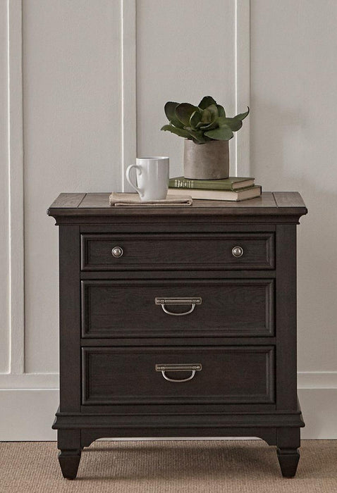 Liberty Furniture Allyson Park 3 Drawer Nightstand with Charging Station Wirebrushed Black Forest image