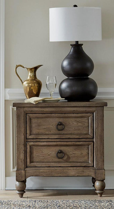 Liberty Furniture Americana Farmhouse 2 Drawer Nightstand in Dusty Taupe and Black image
