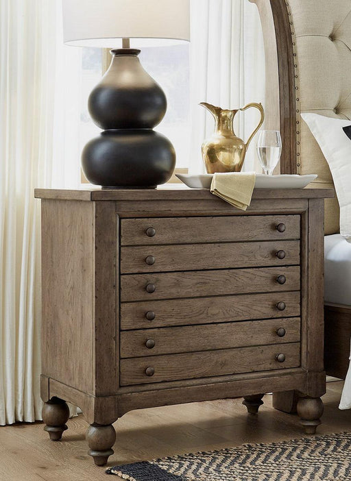 Liberty Furniture Americana Farmhouse 6 Drawer Bedside Chest in Dusty Taupe and Black image