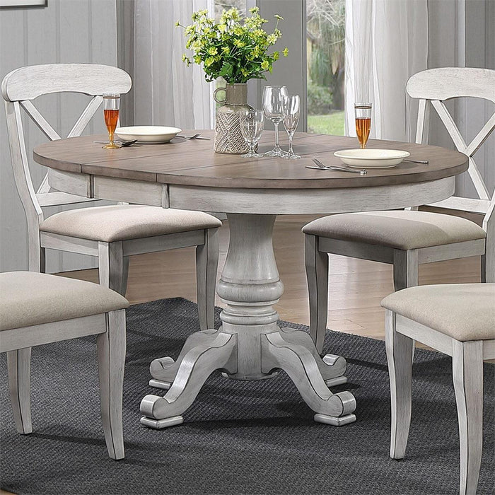 Liberty Furniture Ocean Isle Single Pedestal Table in Antique White with Weathered Pine image