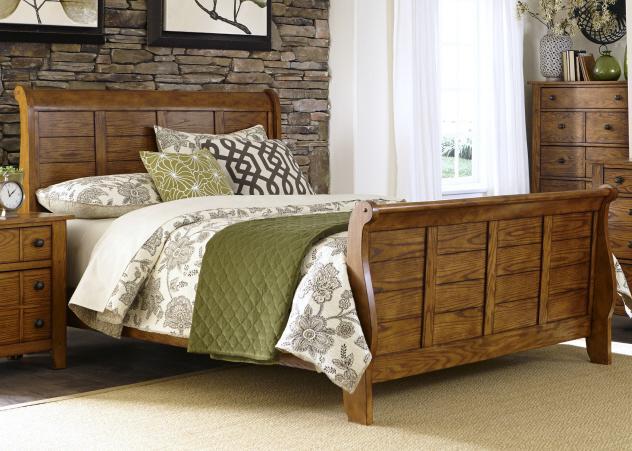 Liberty Furniture Grandpa's Cabin Queen Sleigh Bed in Age Oak image